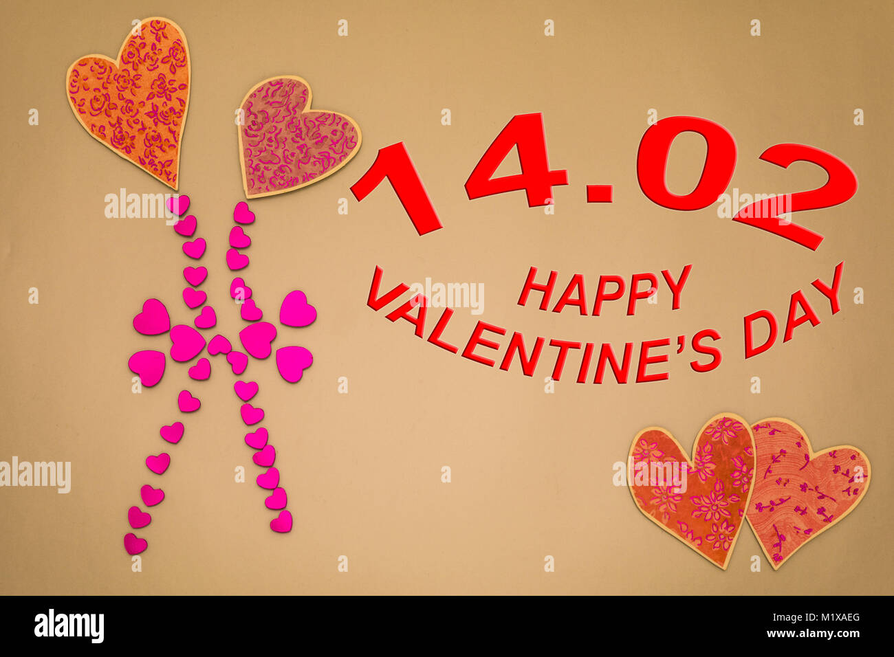 Valentines day card with hearts on colored background Stock Photo