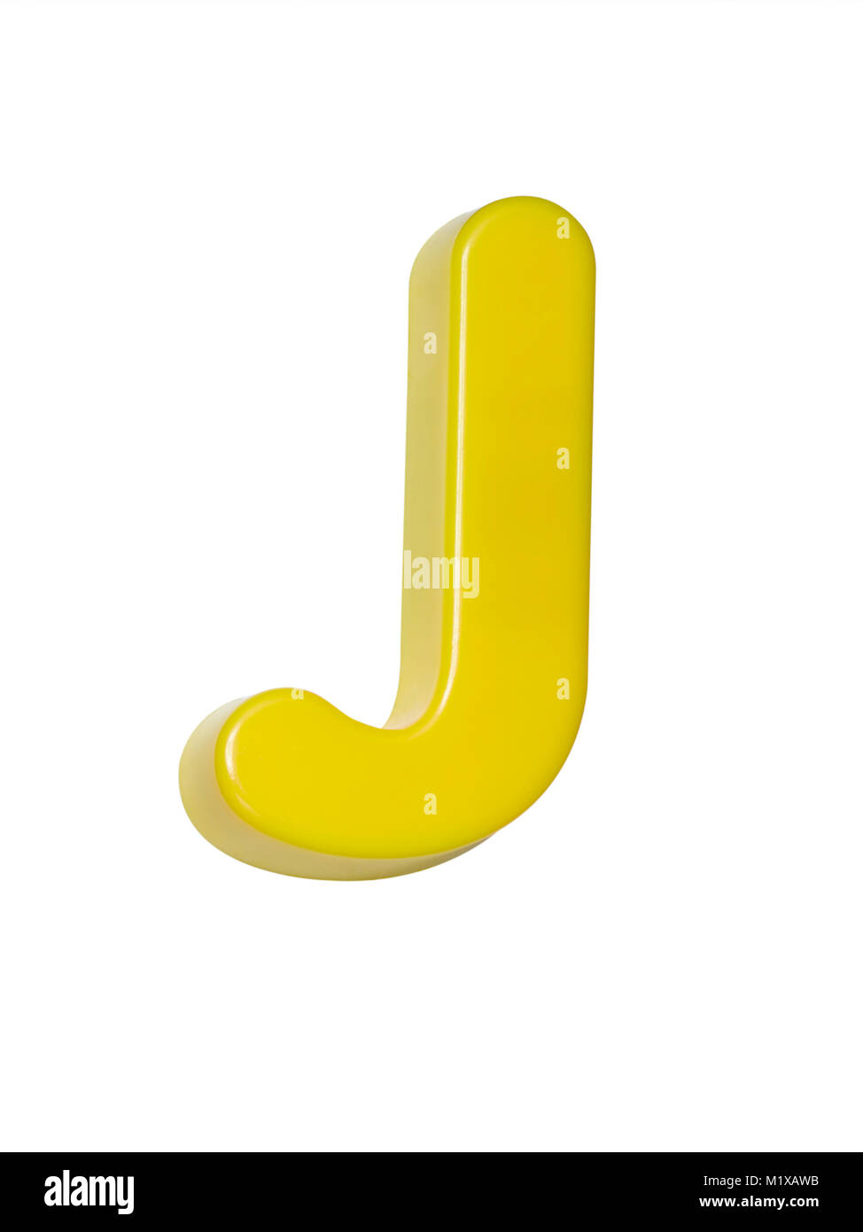 A cut out shot of a yellow plastic letter 'J' Stock Photo
