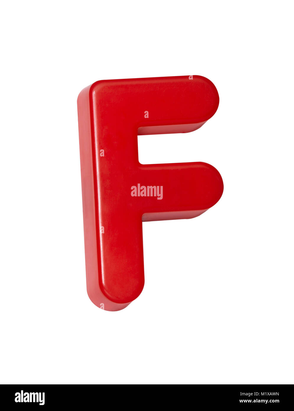 A cut out shot of a red plastic letter 'F' Stock Photo