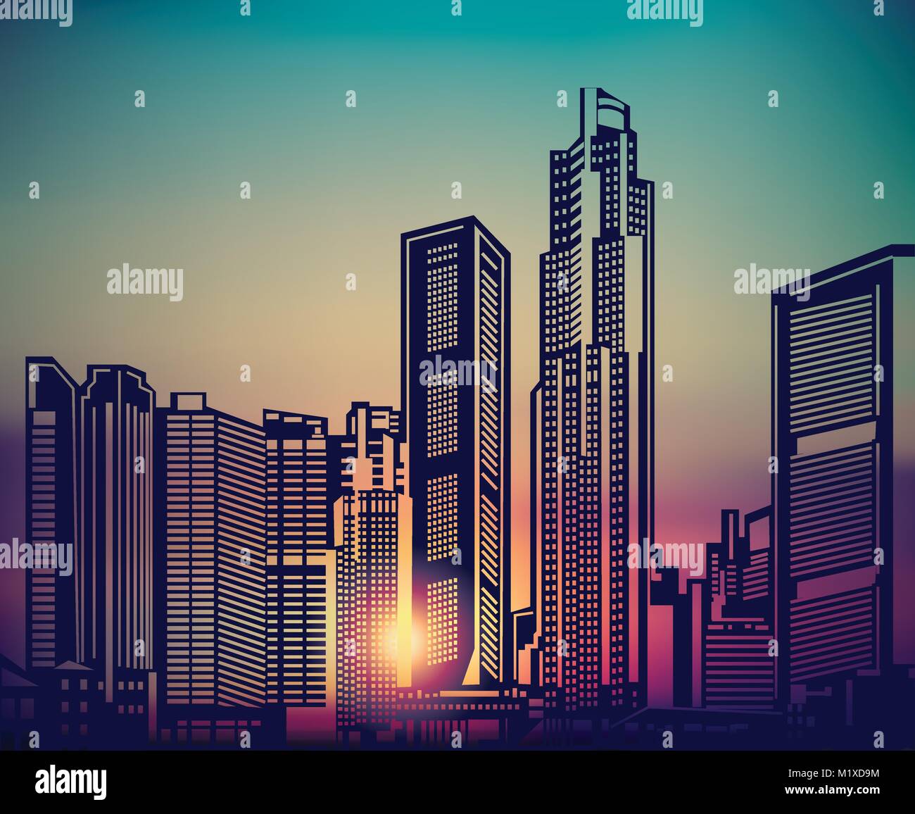 Abstract City Landscape Sunset Sky Stock Vector Image Art Alamy