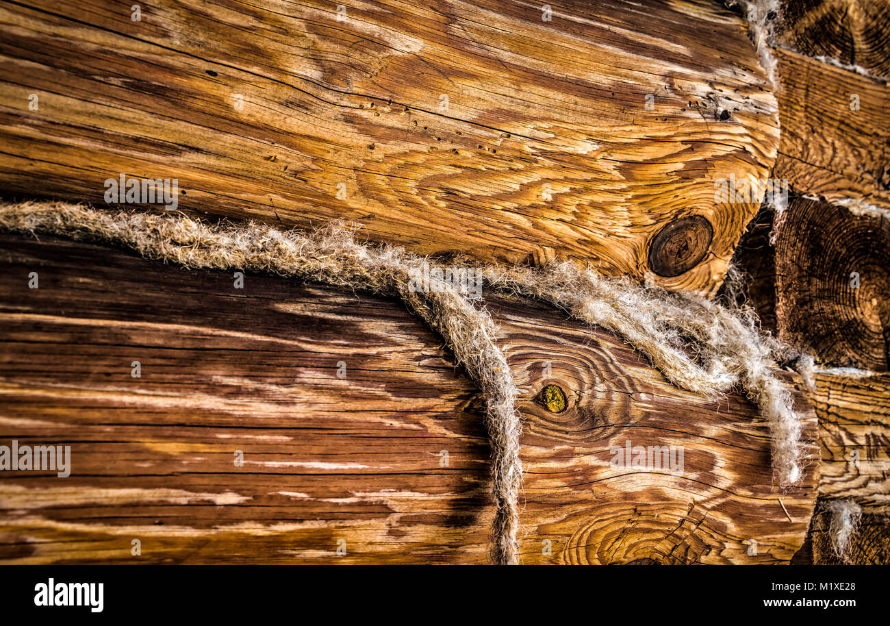Part of an old rural log building construction closeup Stock Photo - Alamy