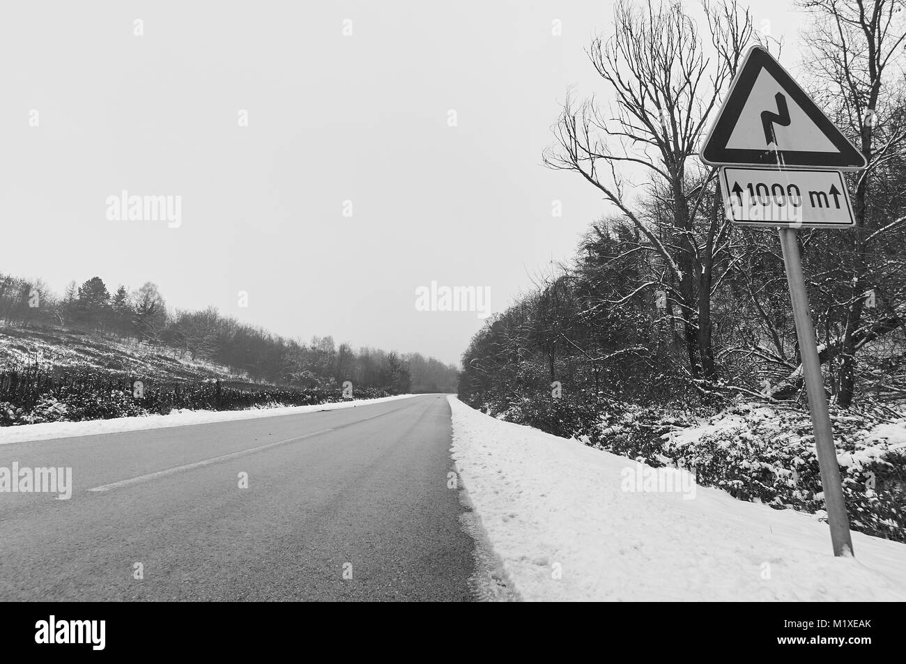 Asphalt road in winter season. Stock Photo