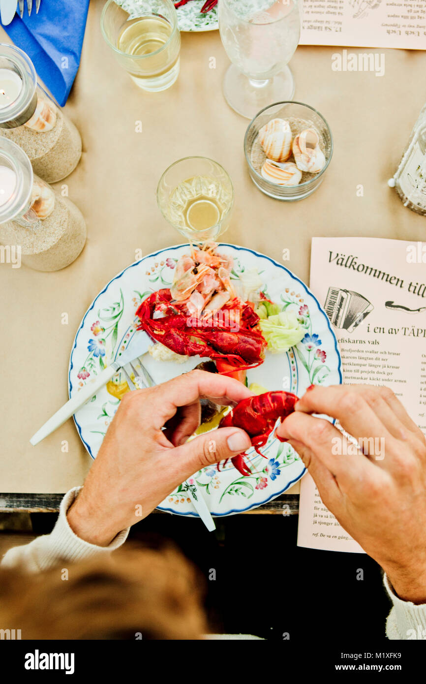 Hands of man eating crayfish Stock Photo Alamy