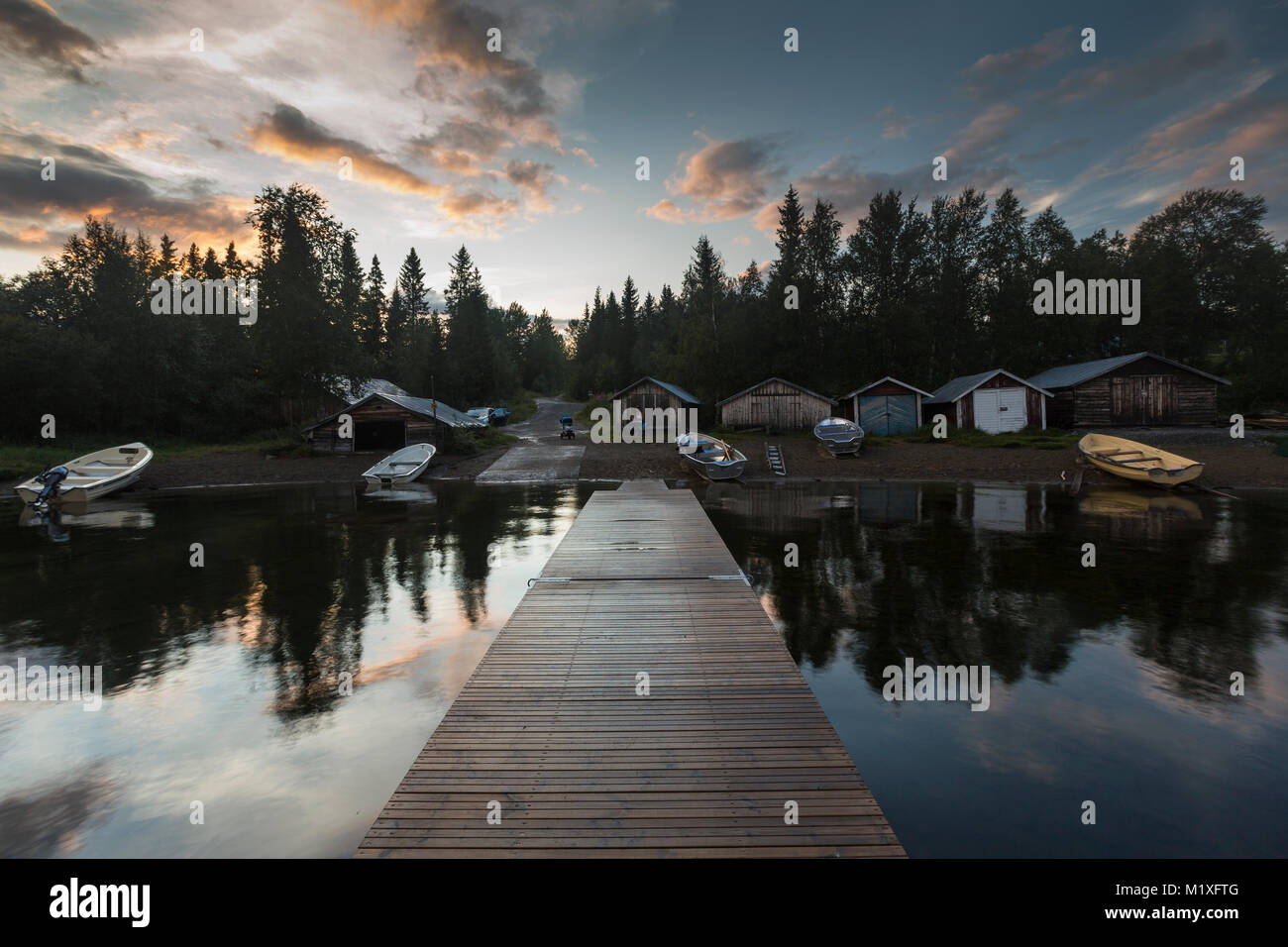 Pier on lake in Jamtland, Sweden Stock Photo