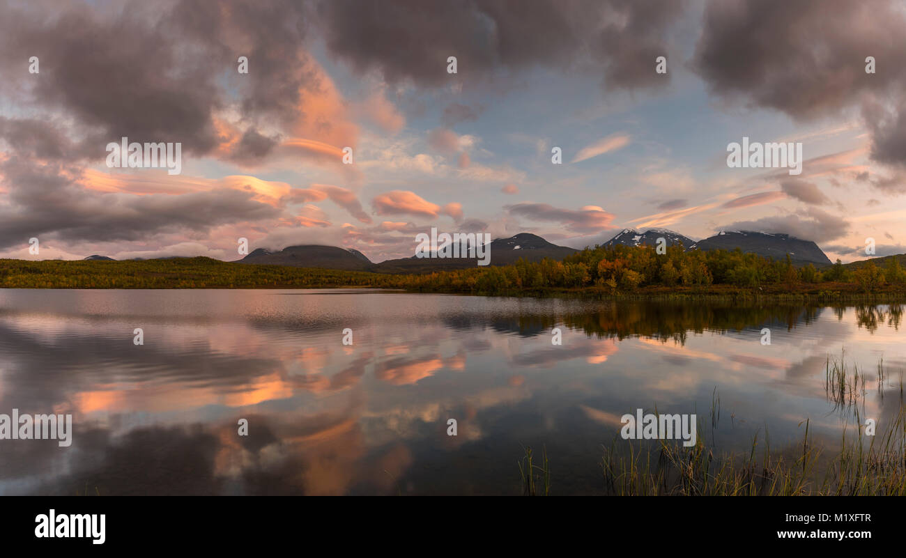 Lake during sunset in Abisko, Sweden Stock Photo