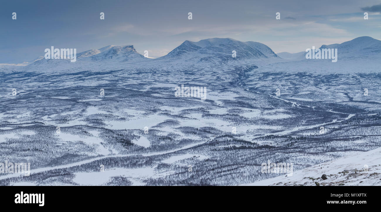 Snow-capped mountains in Abisko, Sweden Stock Photo