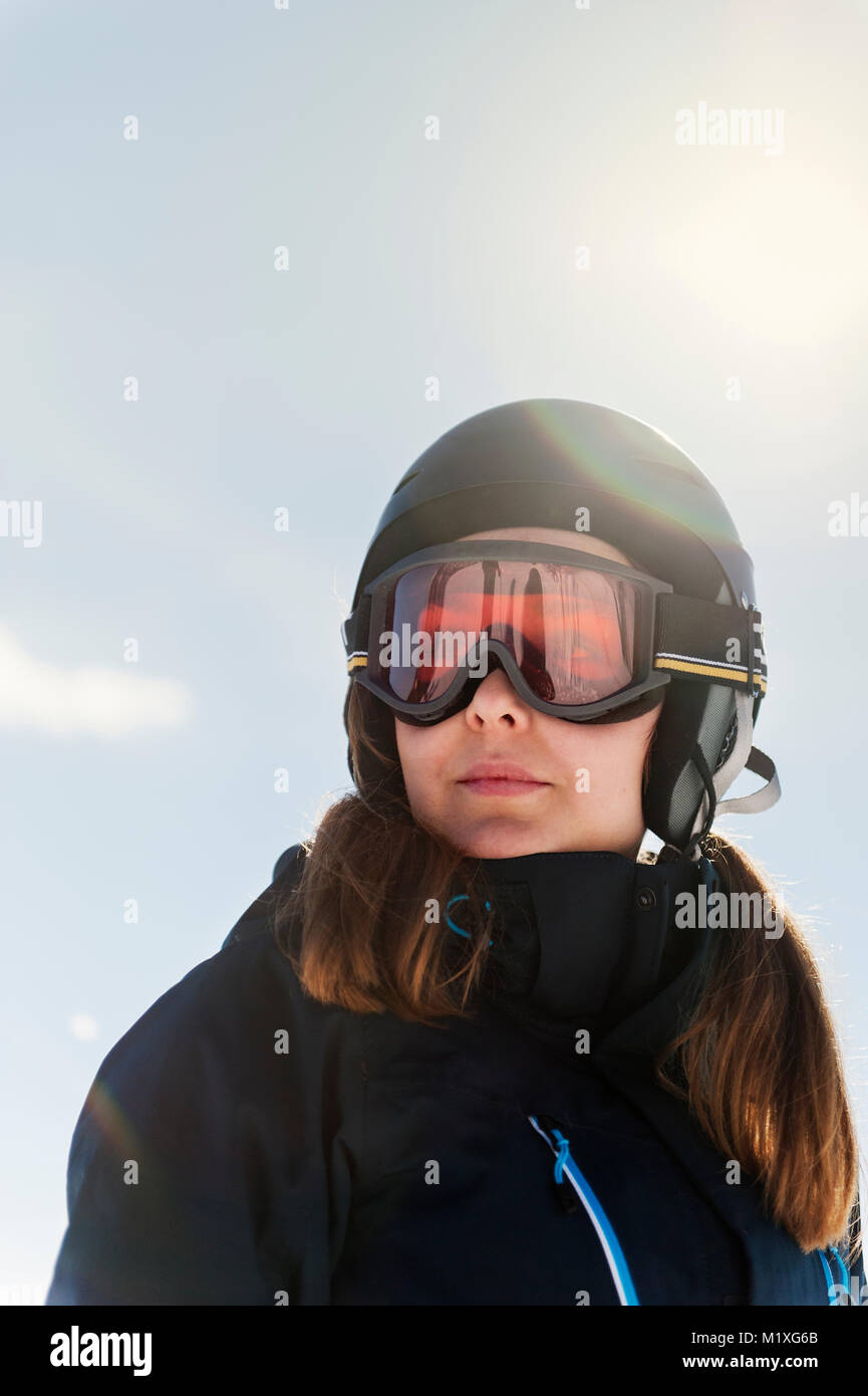Young Woman Wearing Ski Goggles Portrait Stock Photos & Young Woman