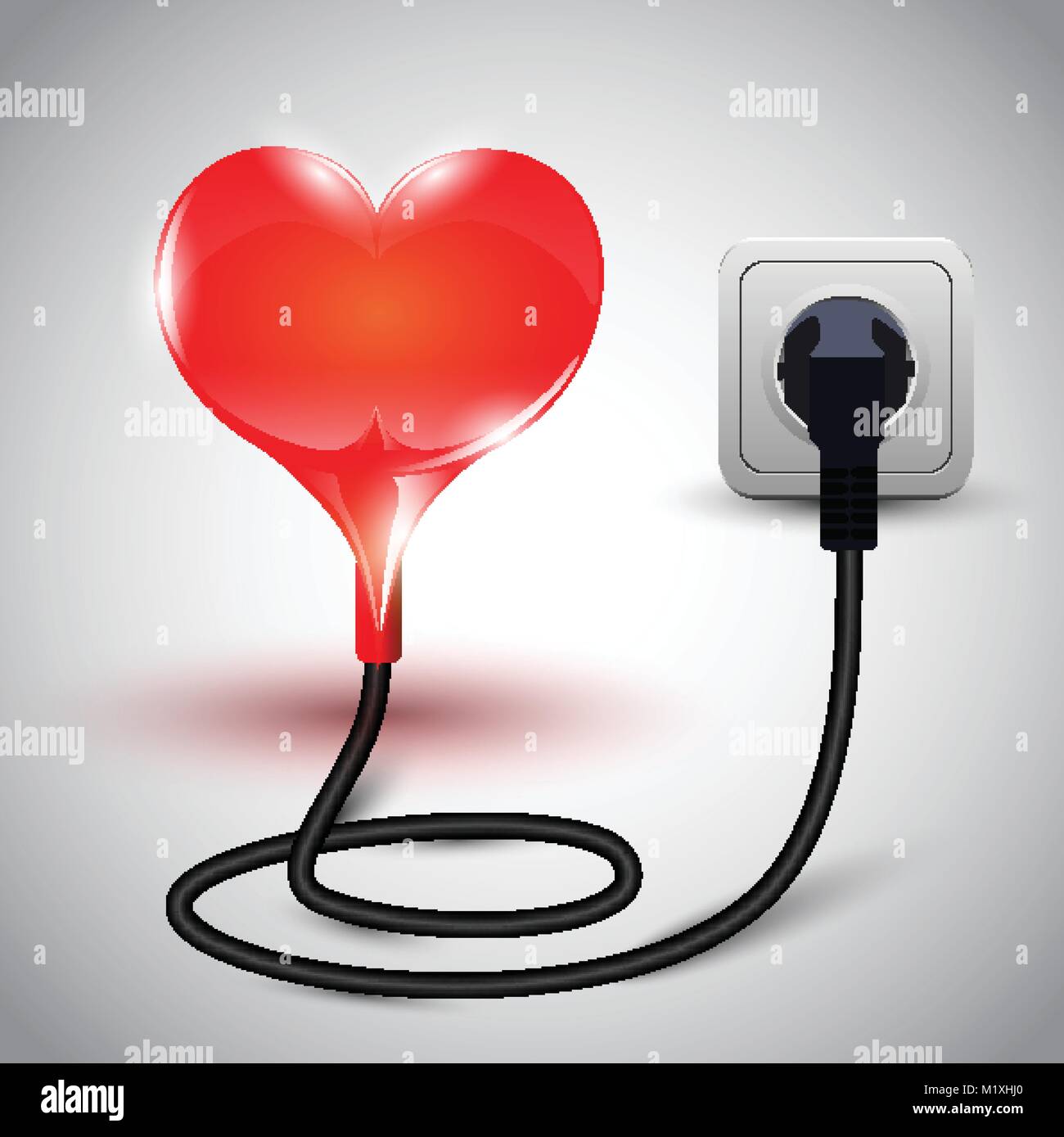 vector illustration of heart with power cable Stock Vector