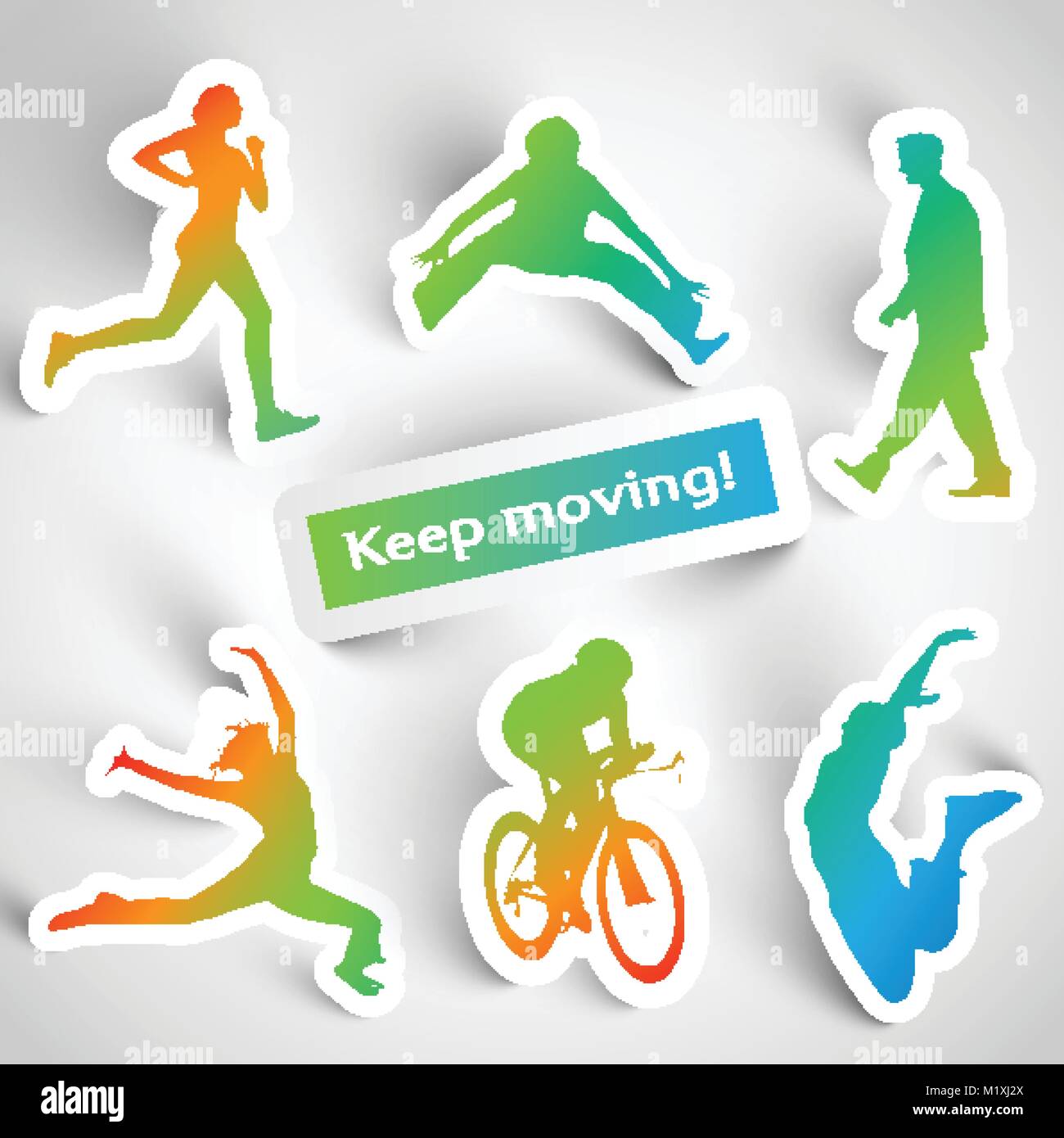 'Keep moving!' sports stickers Stock Vector