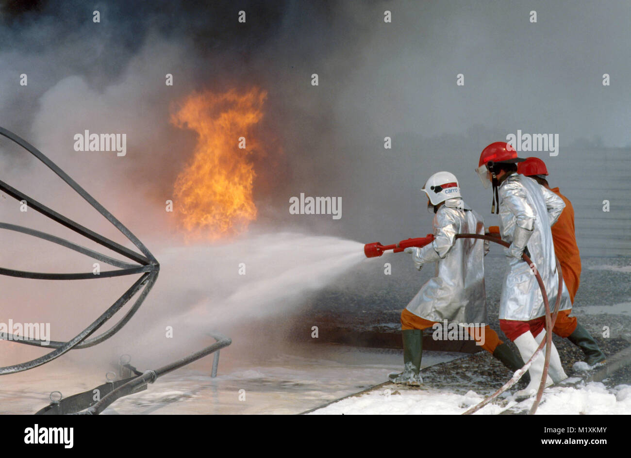 APT, fire and accident prevention school for personnel involved in  hazardous works, extinction of a fire with foam (Bornasco, Pavia, Italy  Stock Photo - Alamy