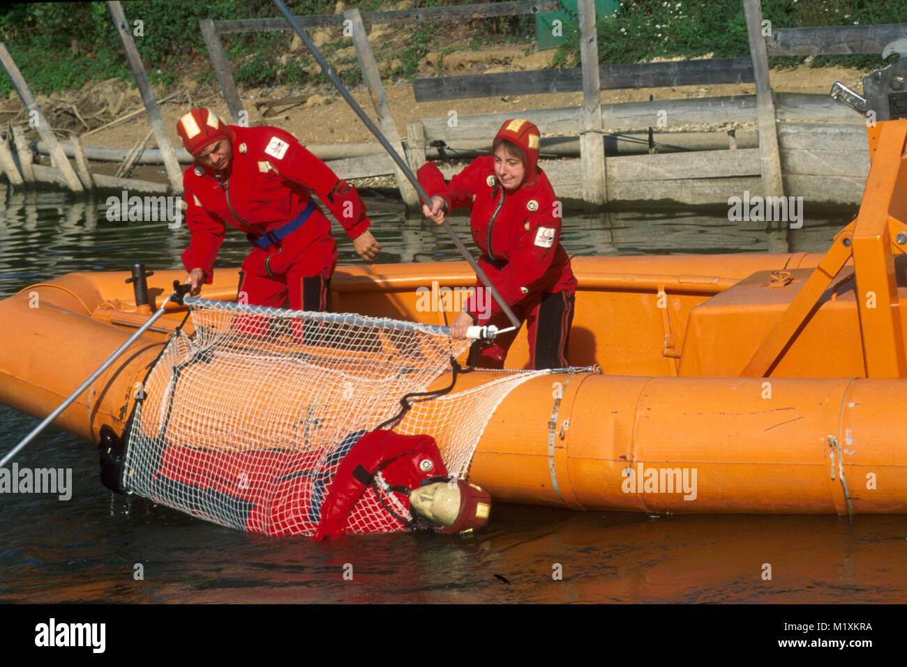 APT, fire and accident prevention school for personnel involved in  dangerous works, exercise of recovery of a shipwrecked body (Bornasco, Pavia,  Italy Stock Photo - Alamy