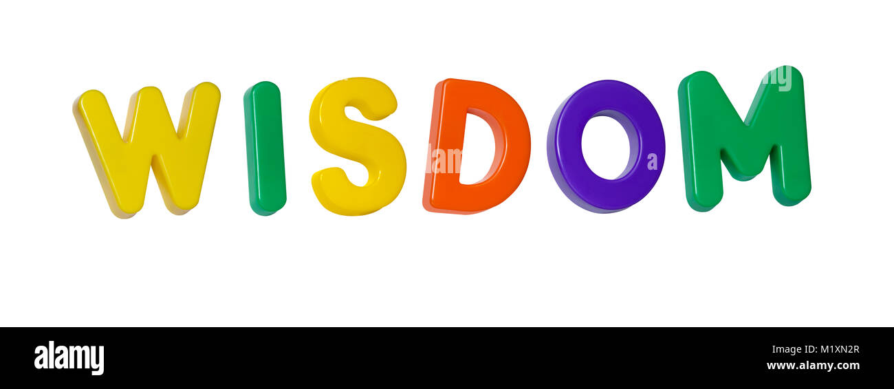 The word 'wisdom' made up from coloured plastic letters Stock Photo