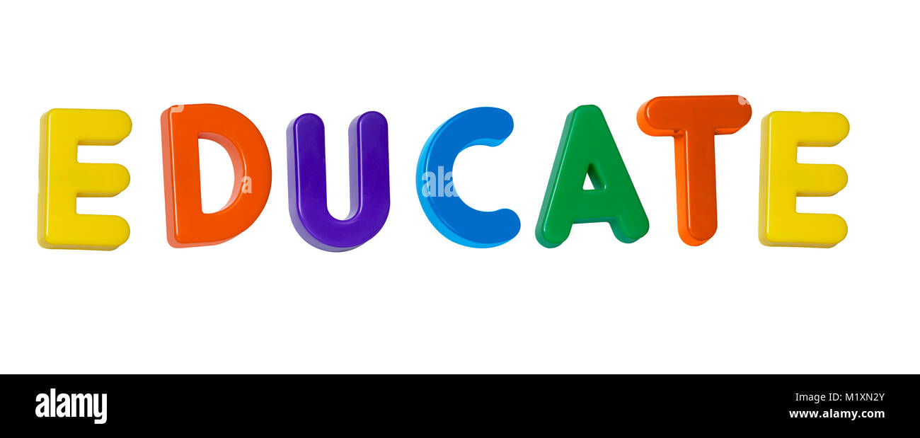 The word 'educate' made up from coloured plastic letters Stock Photo