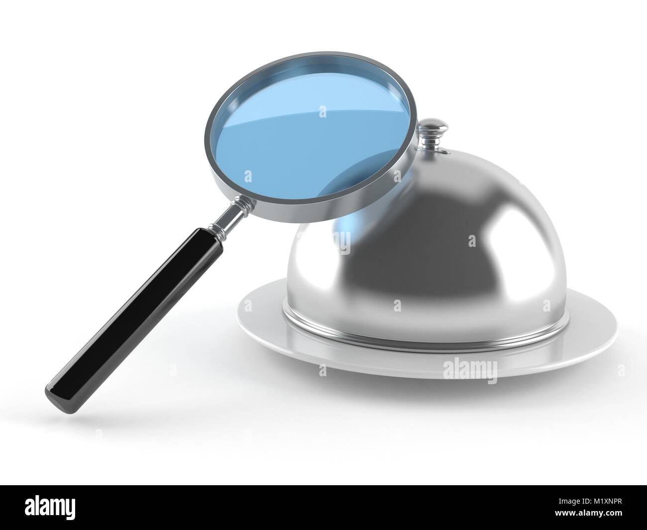 Magnifying glass with catering dome isolated on white background Stock