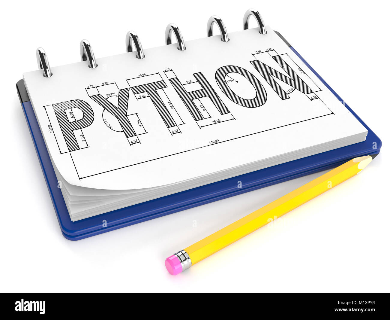 Python text with notebook isolated on white background Stock Photo - Alamy