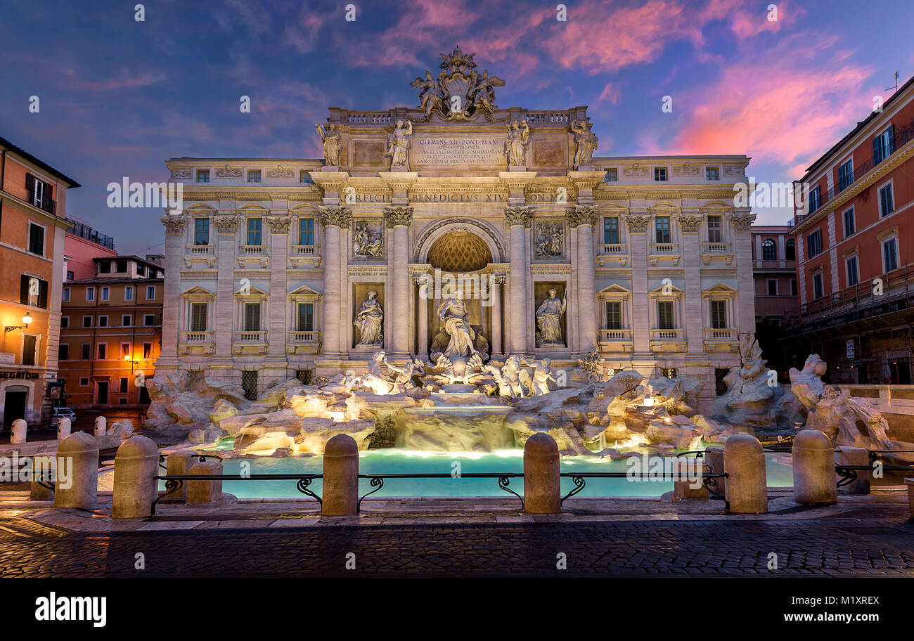 Fontana di Trevi - or Trevi Fountain  -is a fountain in Rome, It is the largest Baroque fountain in the city and the most beautiful in the world Stock Photo