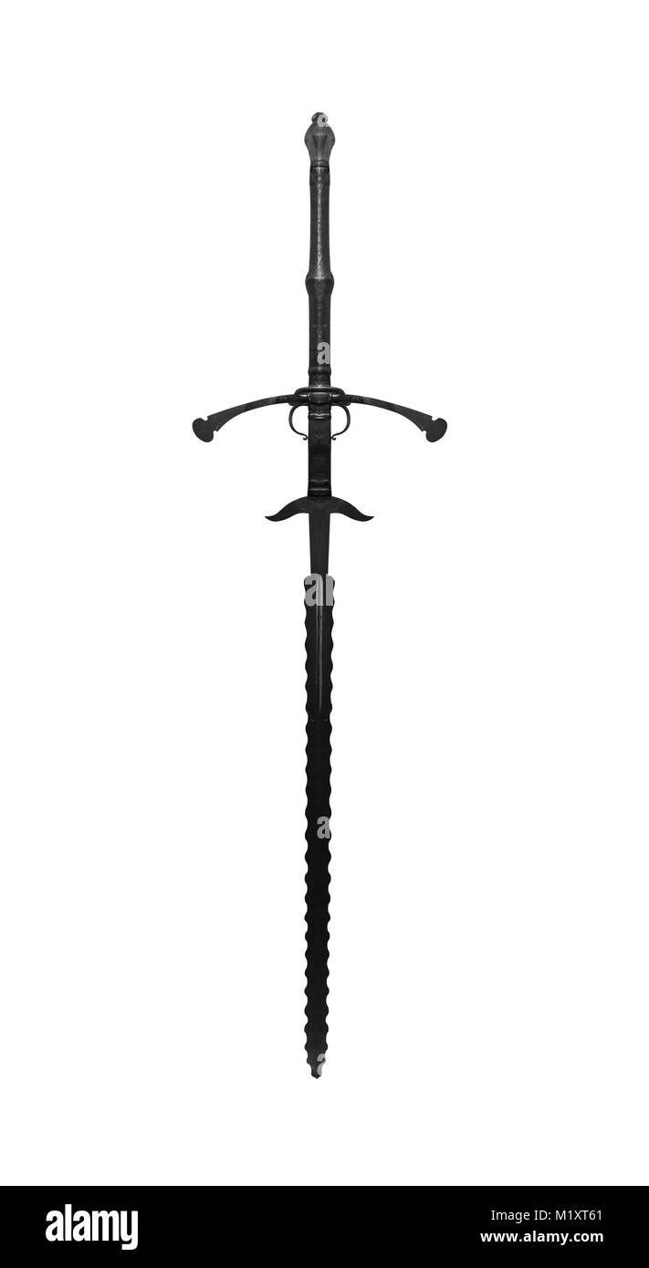 Two-handed sword isolated on a white. An ancient knight's heavy sword. Stock Photo