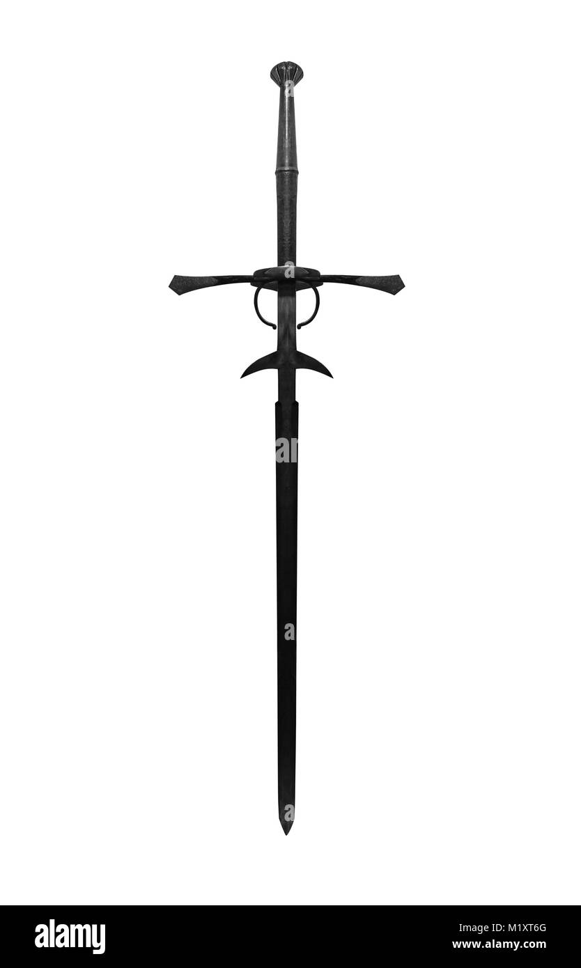 Two-handed sword isolated on a white. An ancient knight's heavy sword. Stock Photo