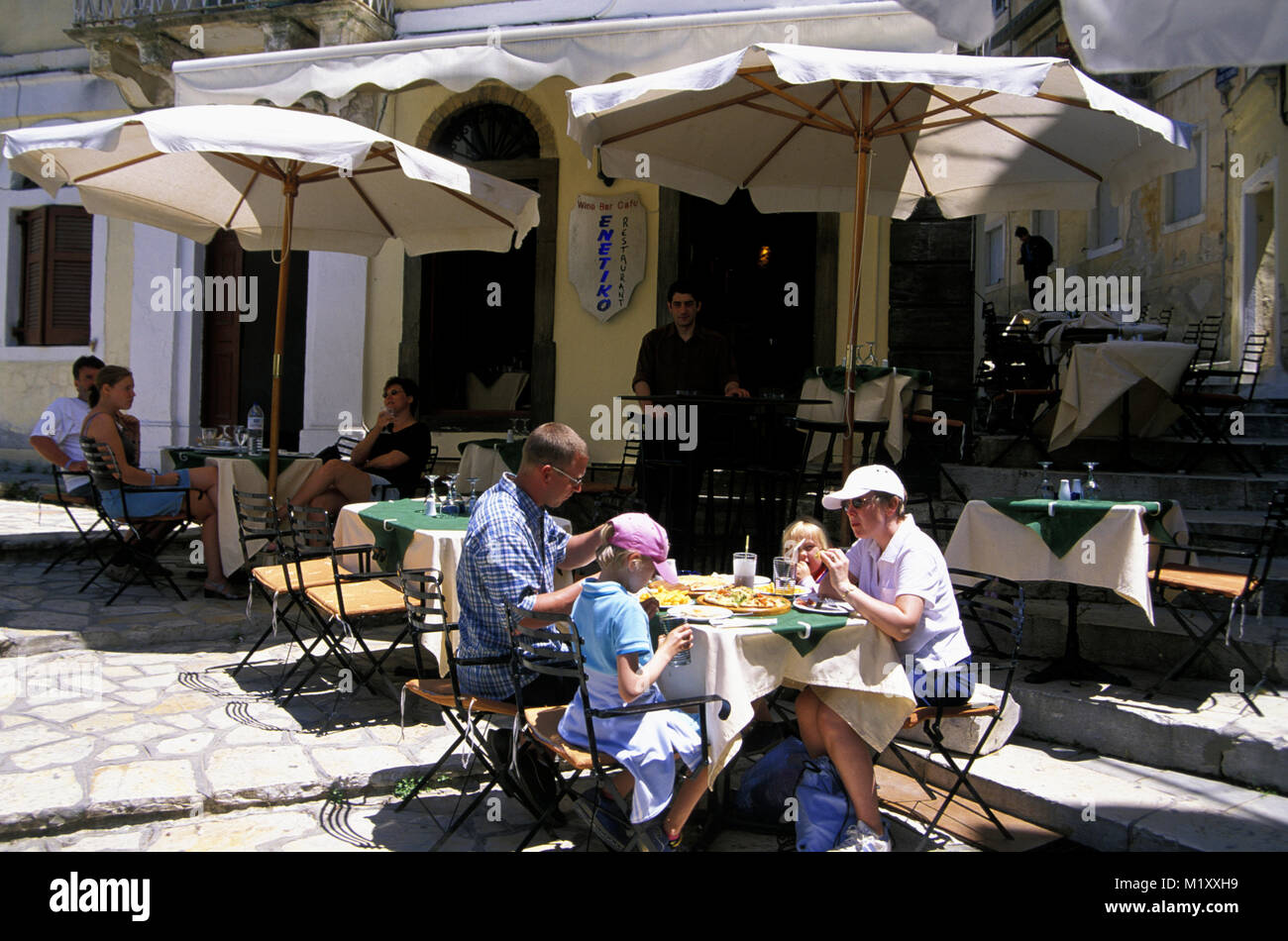 Restaurant in the old town of Corfu, Corfu, Greece, Europe Stock Photo