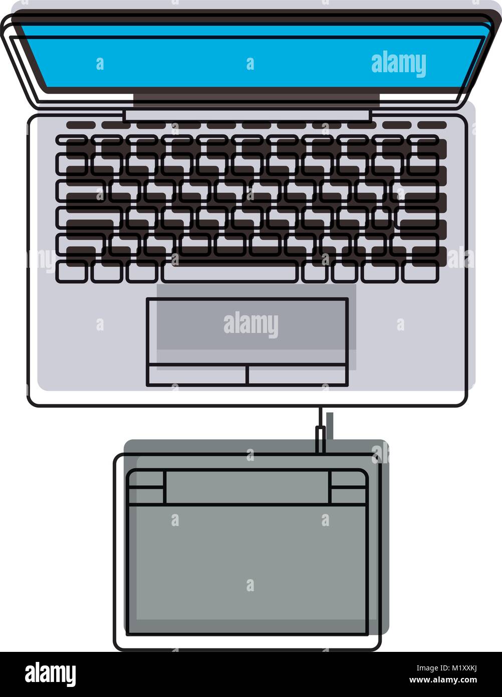 desktop computer and digitizer tablet connection on top view in