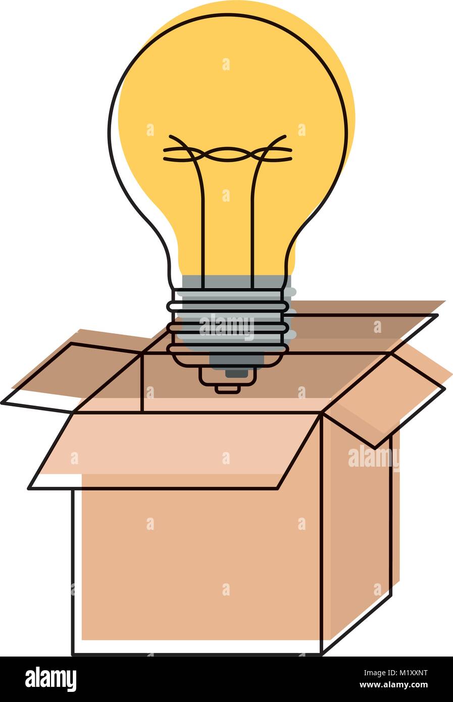 cardboard box and light bulb in watercolor silhouette Stock Vector
