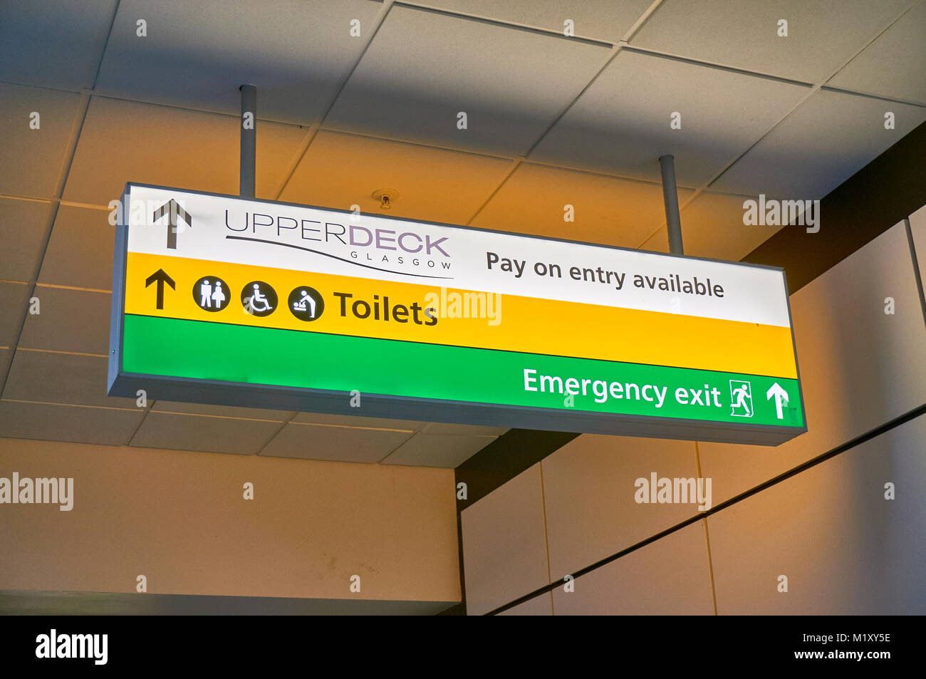 Direction signs at Glasgow Airport, UK. Stock Photo