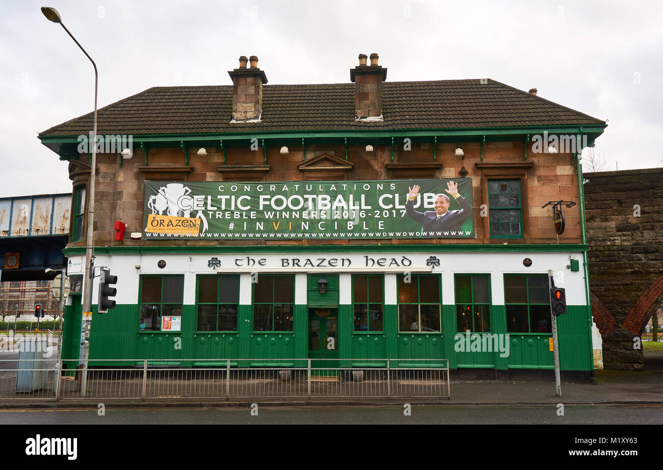 The Brazen Head - a pub supporting Celtic football club in Glasgow. Stock Photo
