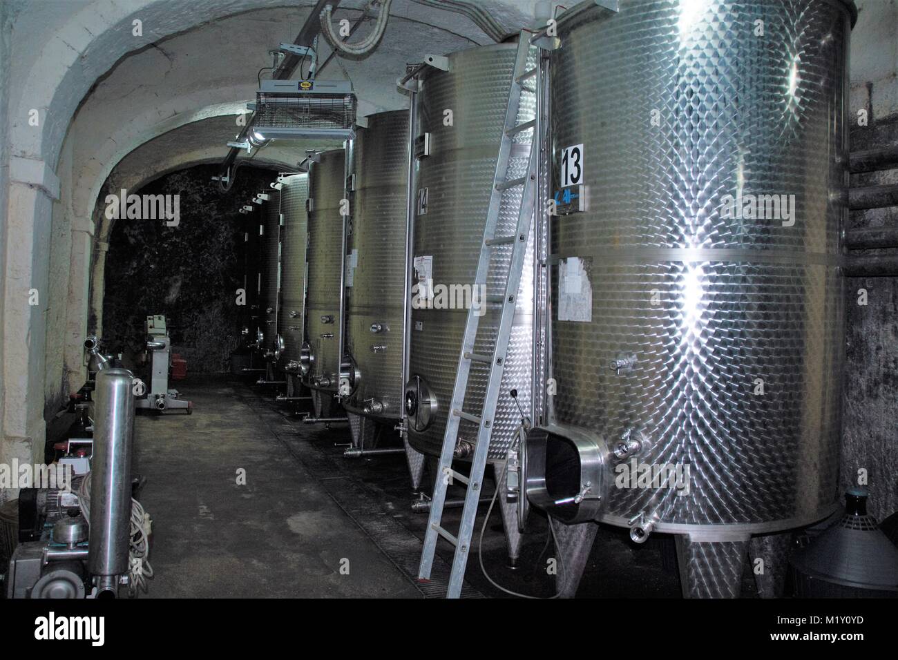 AT TUFO ITALY ON 11/19/2016 raw of modern inox tanks for wine in