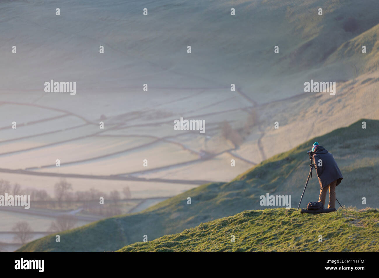 UK, Derbyshire, view of Hope Valley from Mam Tor. Stock Photo