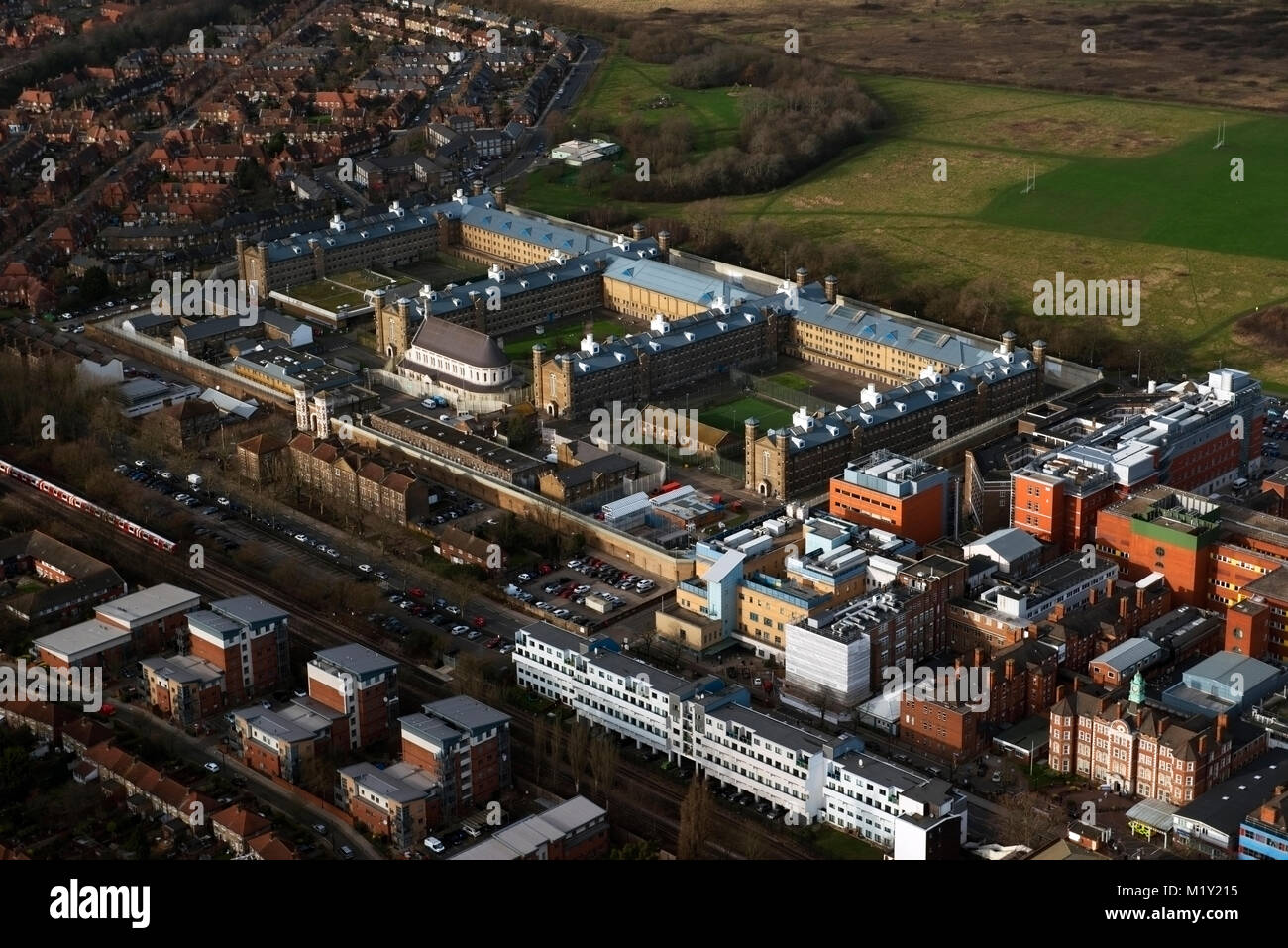 Wormwood Scrubs prison West London as seen from the air. Stock Photo