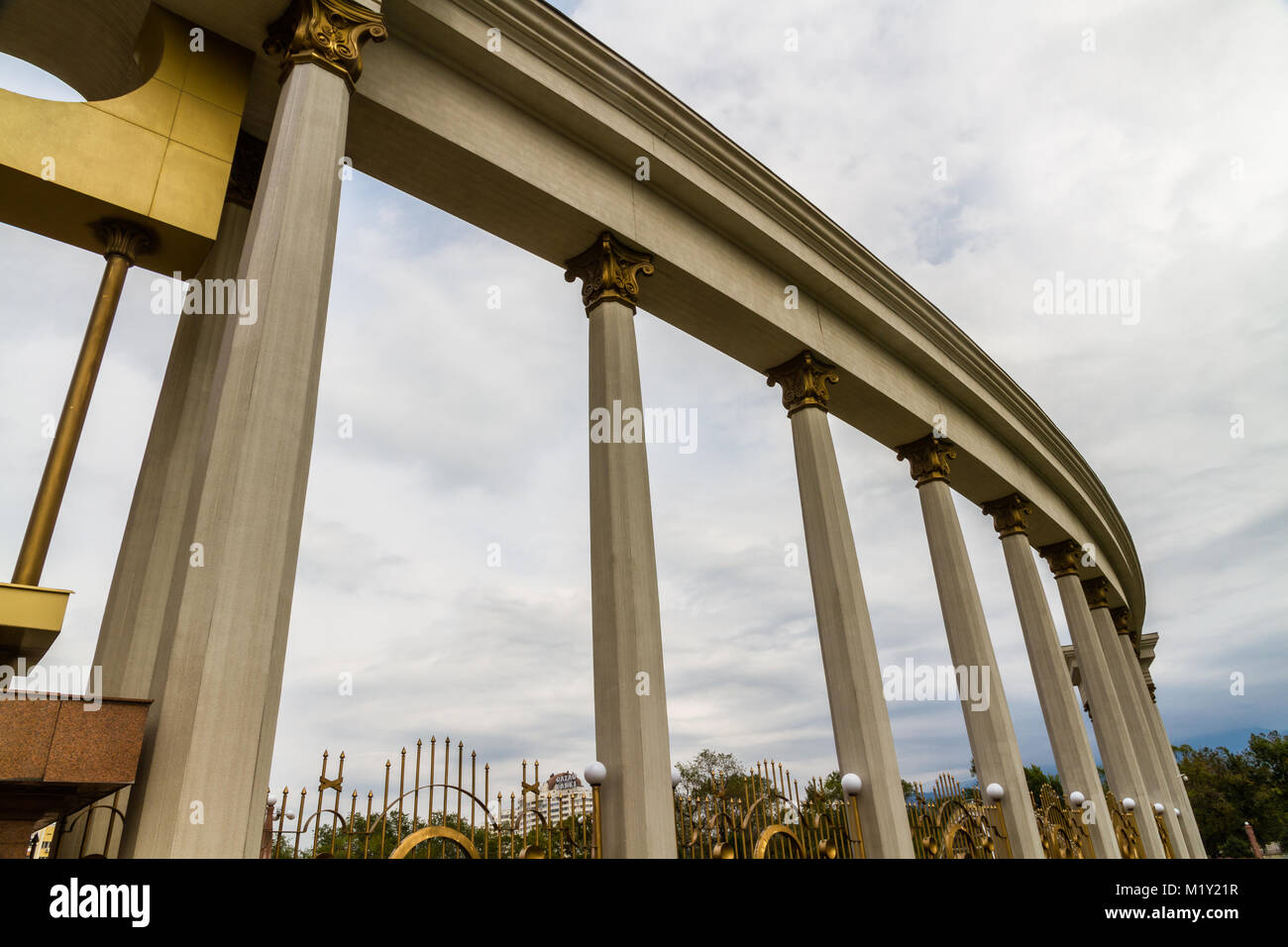 Pillars beside the Entrance Arch at First President's Park, Almaty, Kazakhstan Stock Photo