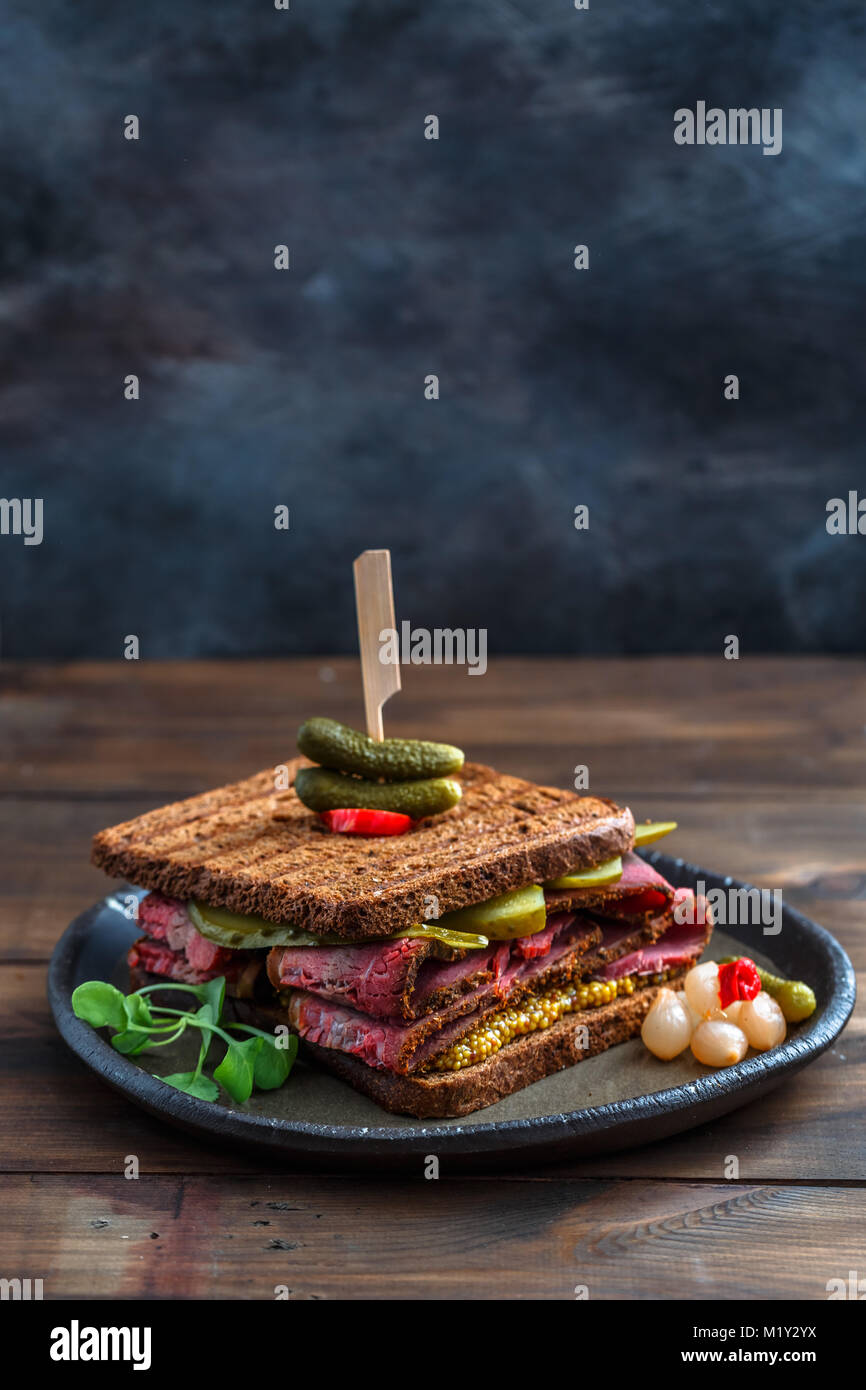 Beef pastrami sandwich with place for wording Stock Photo Alamy