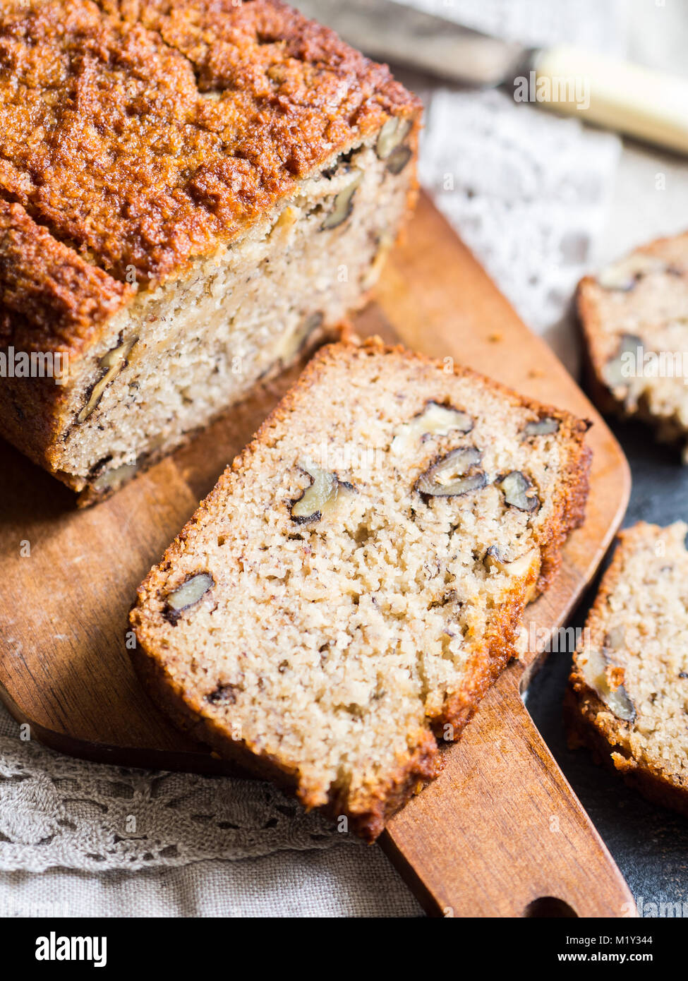 Flourless (almond and coconut flour) banana bread with walnuts Stock