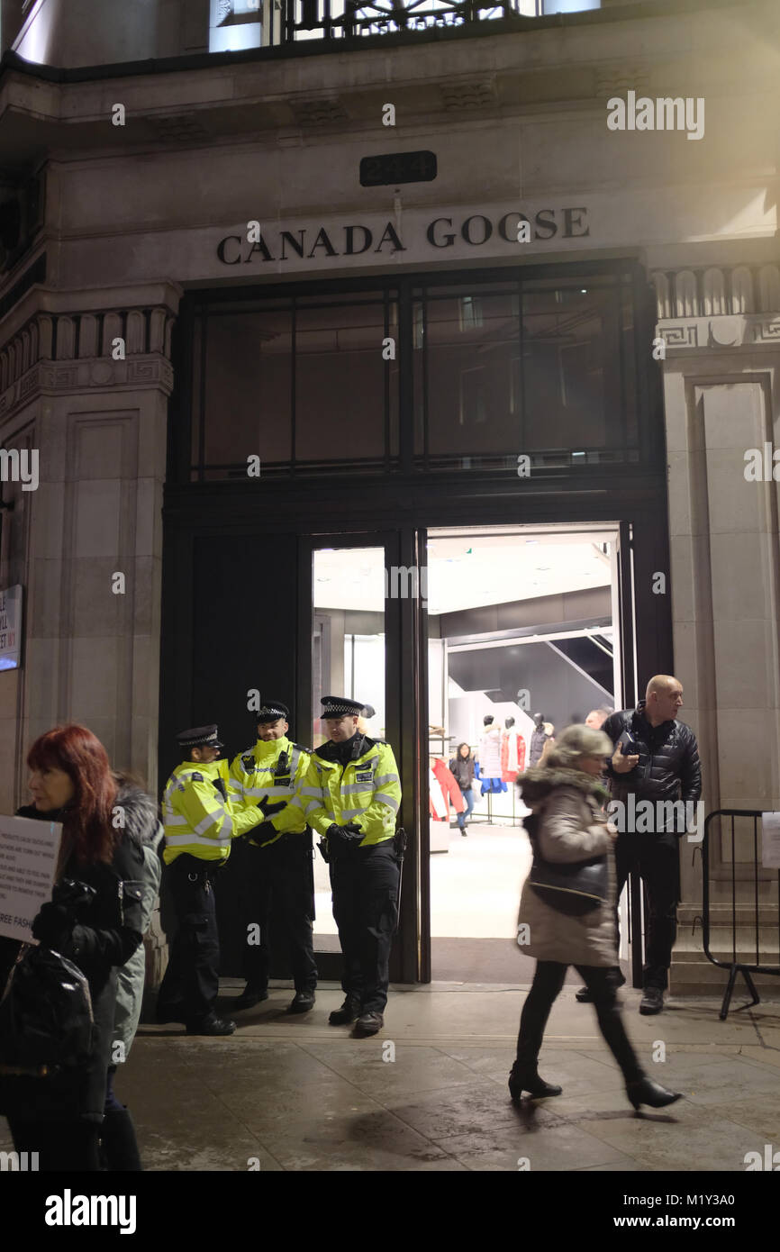 Protest outside Canada Goose store on Regent Street, London, England, UK  Stock Photo - Alamy