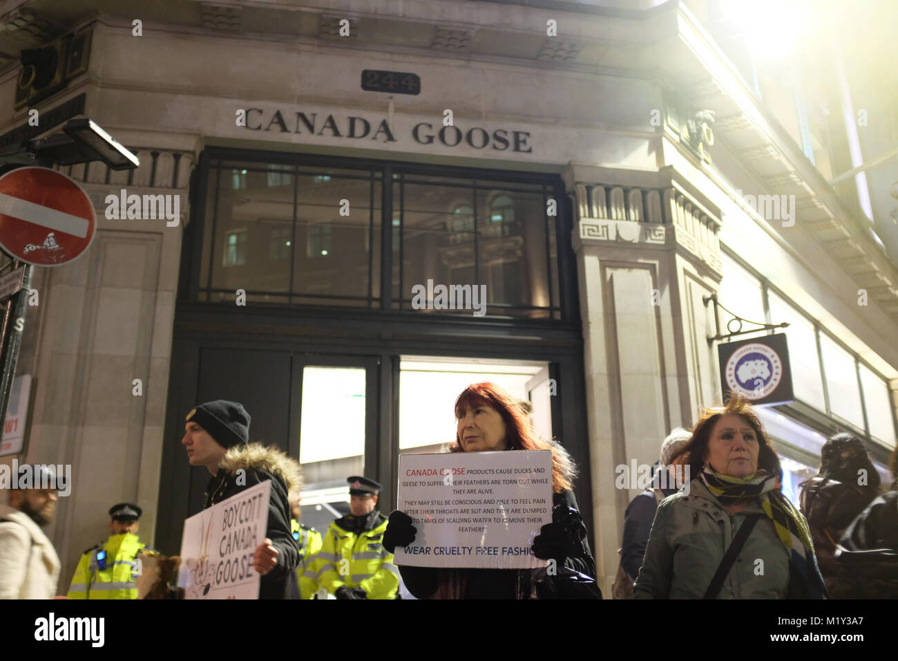 Protest outside Canada Goose store on Regent Street, London, England, UK  Stock Photo - Alamy