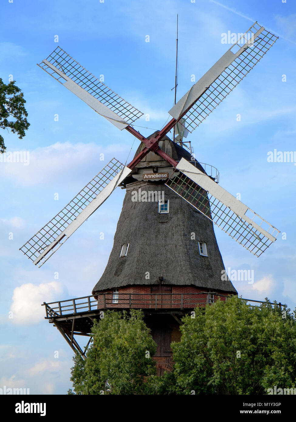 Historical Windmill, Brockeler Mühle, Anneliese,  in Brockel, Niedersachsen, Germany. Stock Photo