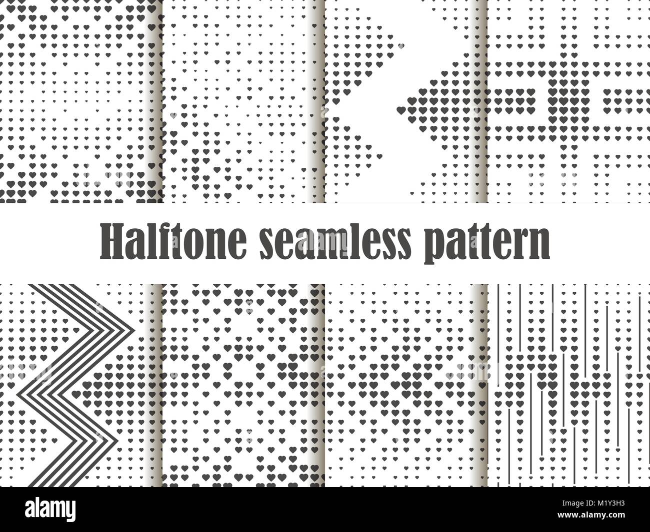 Halftone seamless pattern set, dotted backdrop with heart pop art style ...
