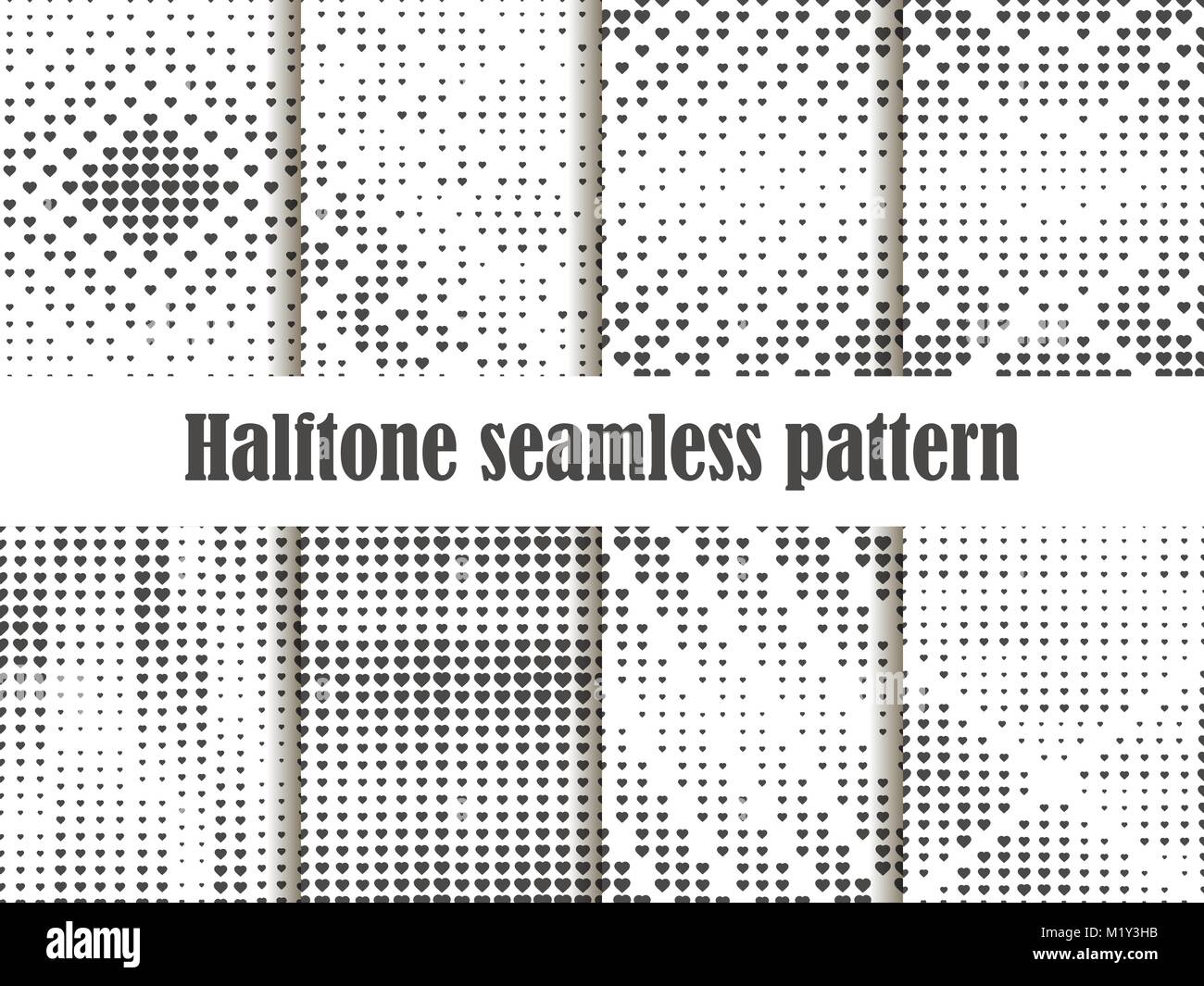 Halftone seamless pattern set, dotted backdrop with heart pop art style ...