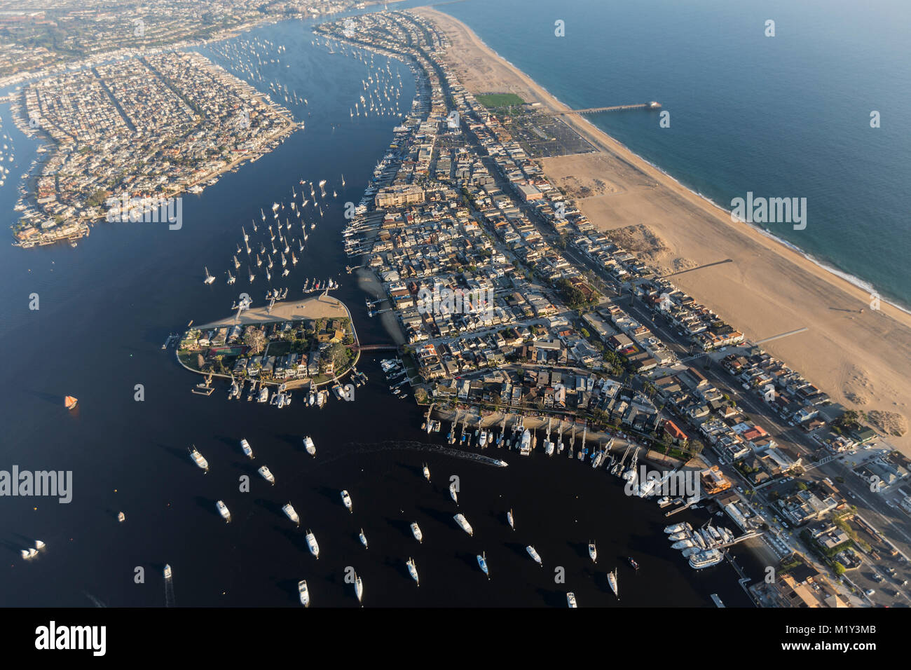 Aerial view of Newport Beach Harbor and Balboa Bay in Orange County, California. Stock Photo