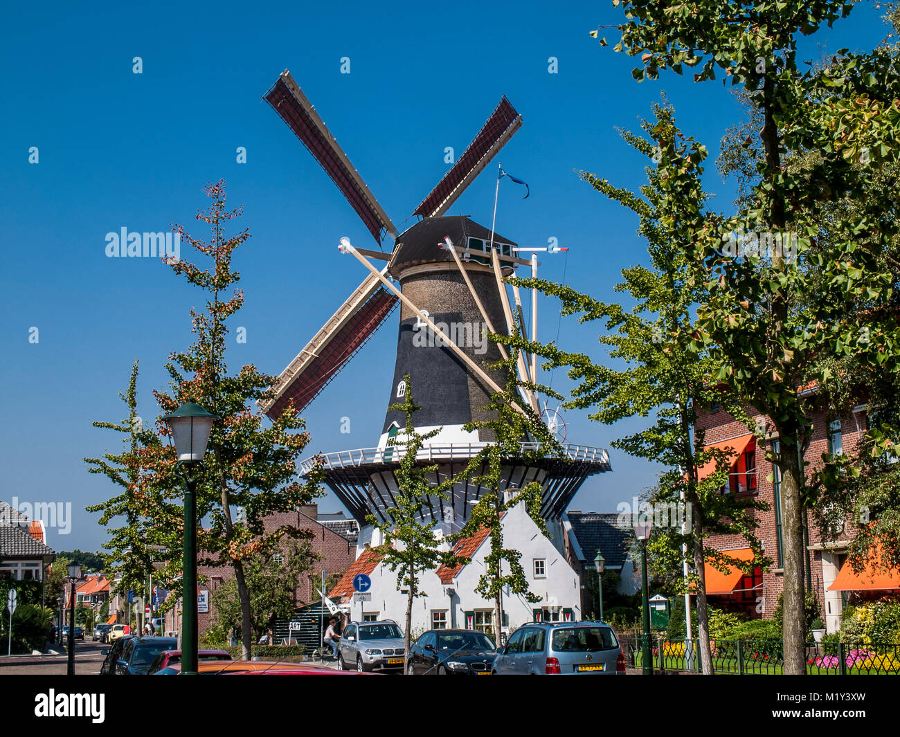 Historical Windmill, Korenmolen Windlust in Wassenaar, The Netherlands. Stock Photo