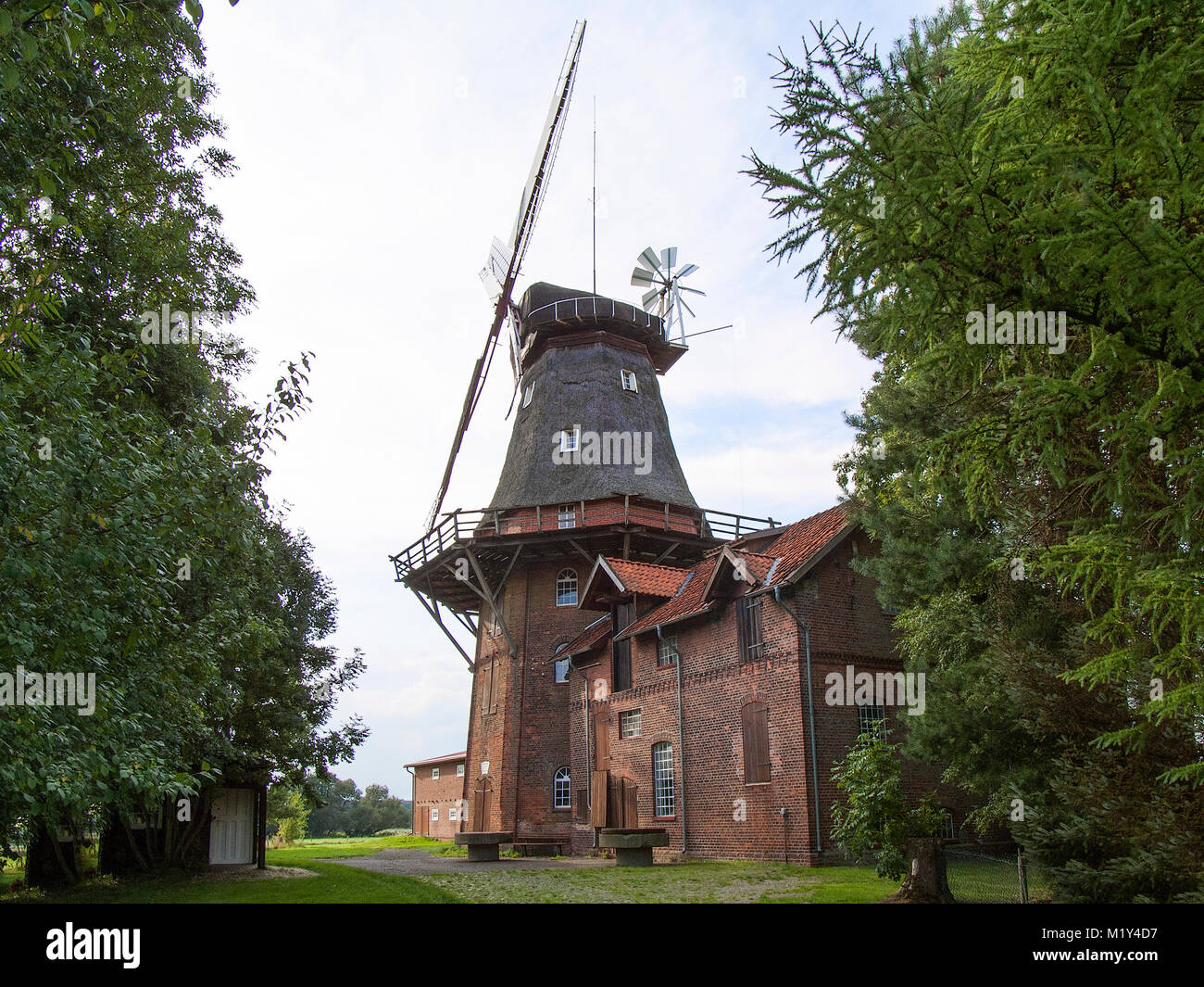 Historical Windmill, Brockeler Mühle, Anneliese,  in Brockel, Niedersachsen, Germany. Stock Photo
