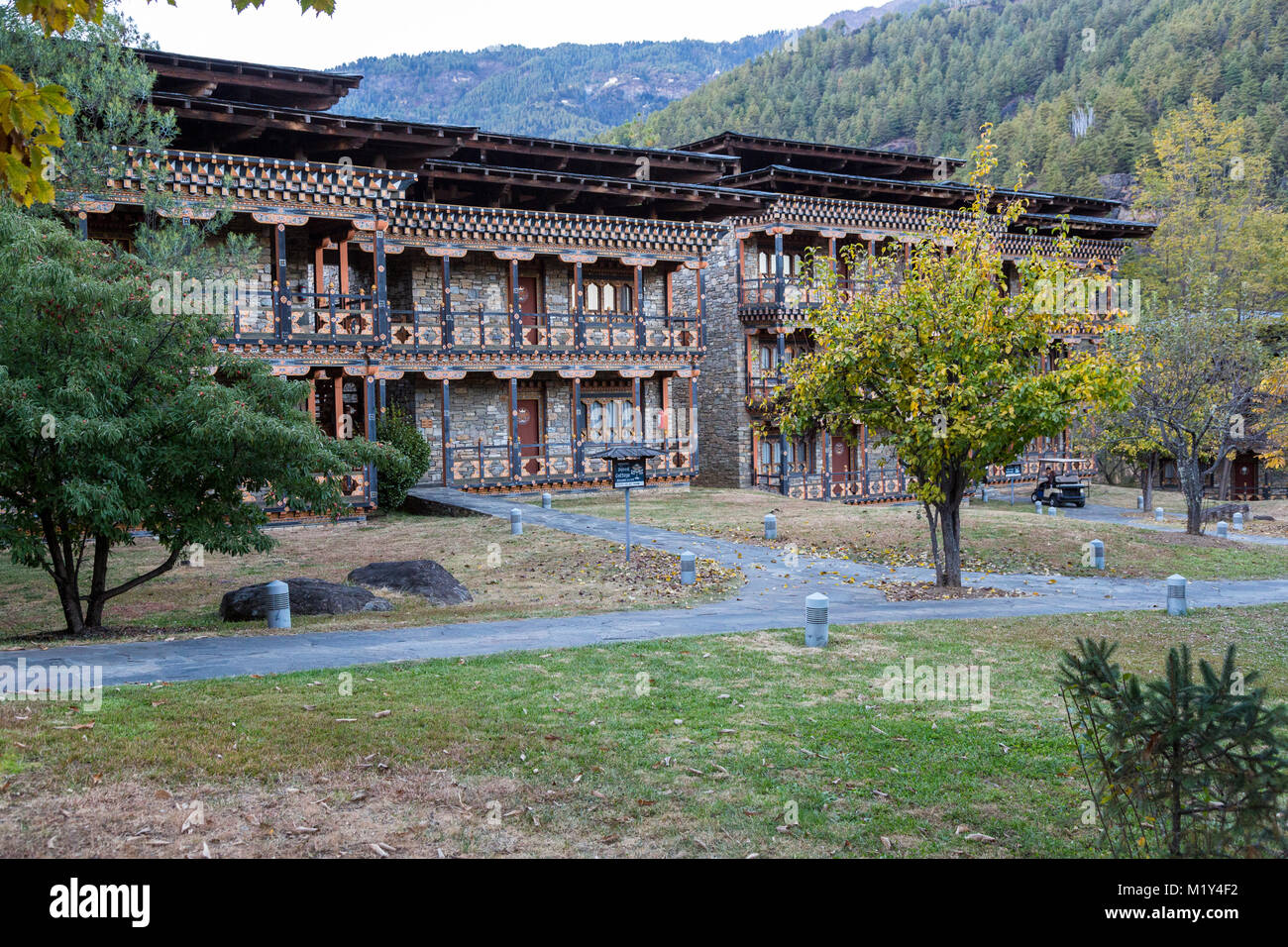 Paro, Bhutan.  Zhiwa Ling Hotel. Stock Photo