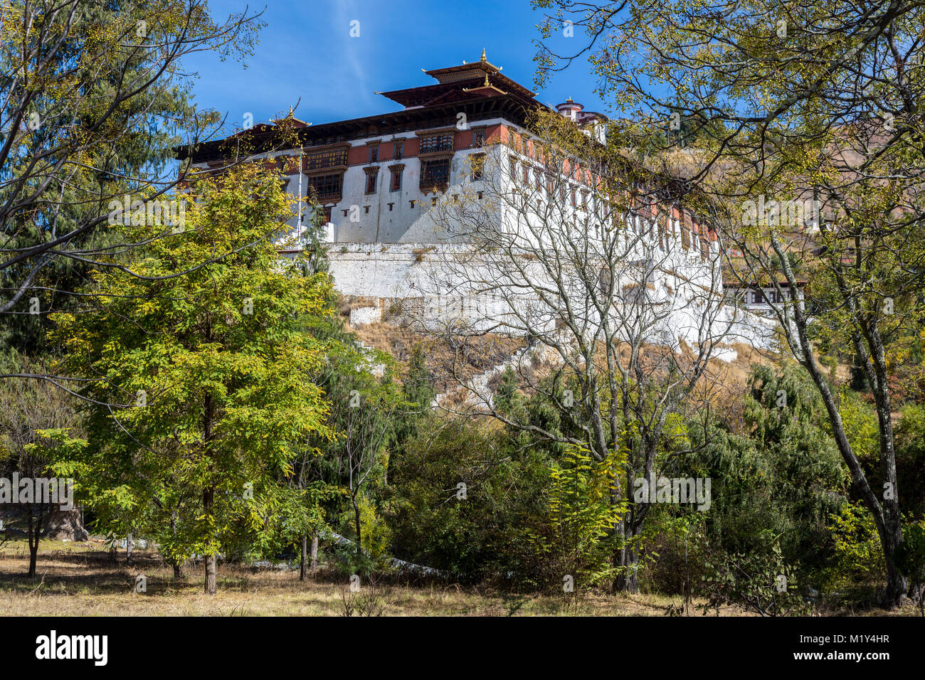 Paro, Bhutan.  Paro Dzong (Fortress). Stock Photo