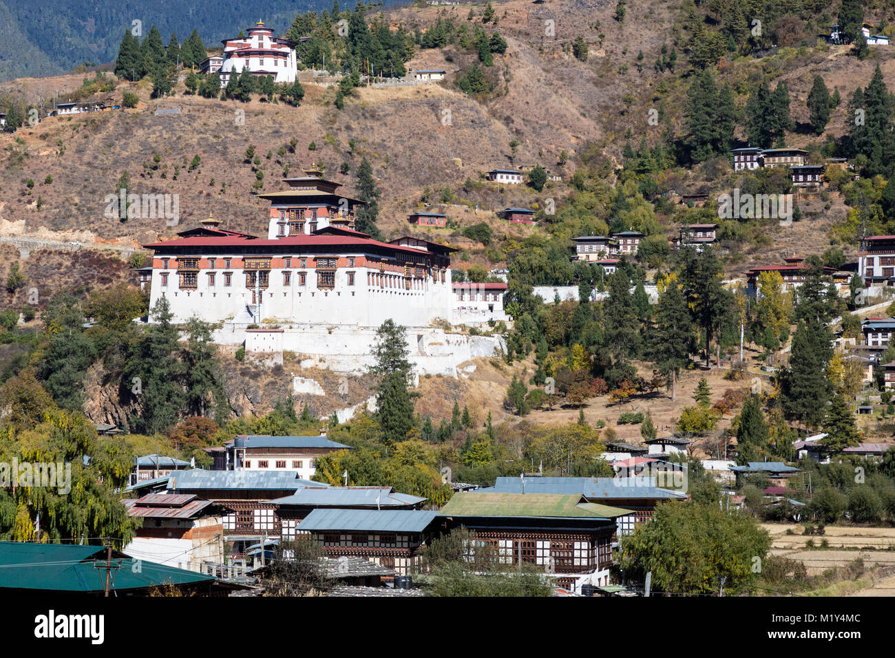 Paro, Bhutan.  The Paro Dzong (Fortress). Stock Photo