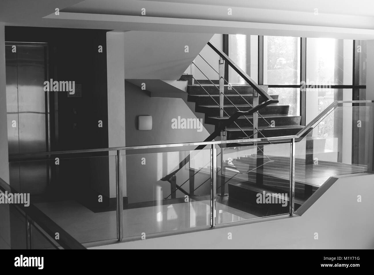 Abstract black and white image of architecture interior design modern building. Stock Photo