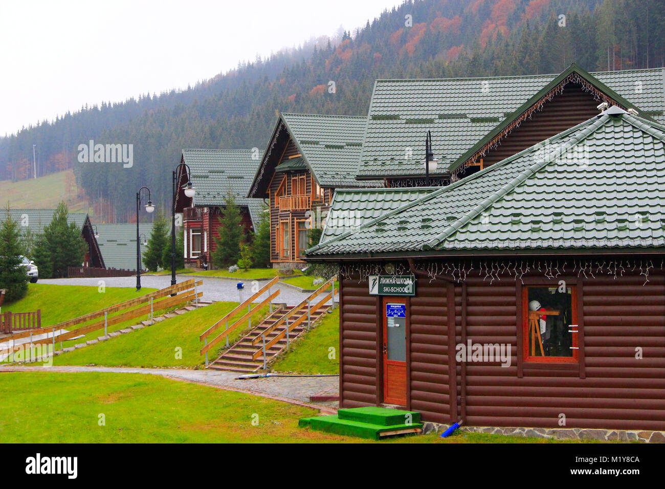 beautiful modern houses in the Carpathian mountains of Bukovel resort