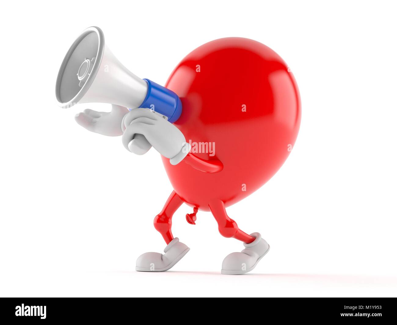 Balloon character speaking through a megaphone isolated on white