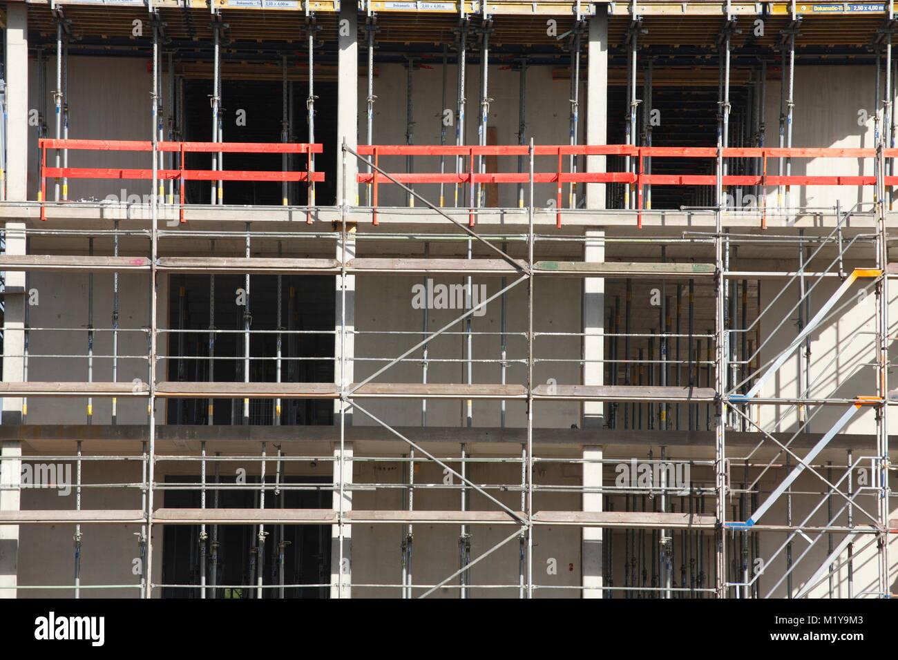 house, new building, building site, scaffolding, shell Stock Photo