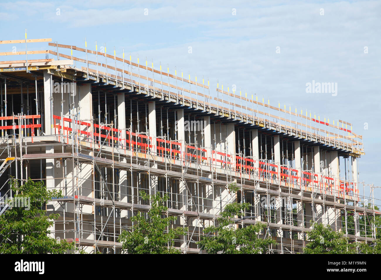 house, new building, building site, scaffolding, shell Stock Photo