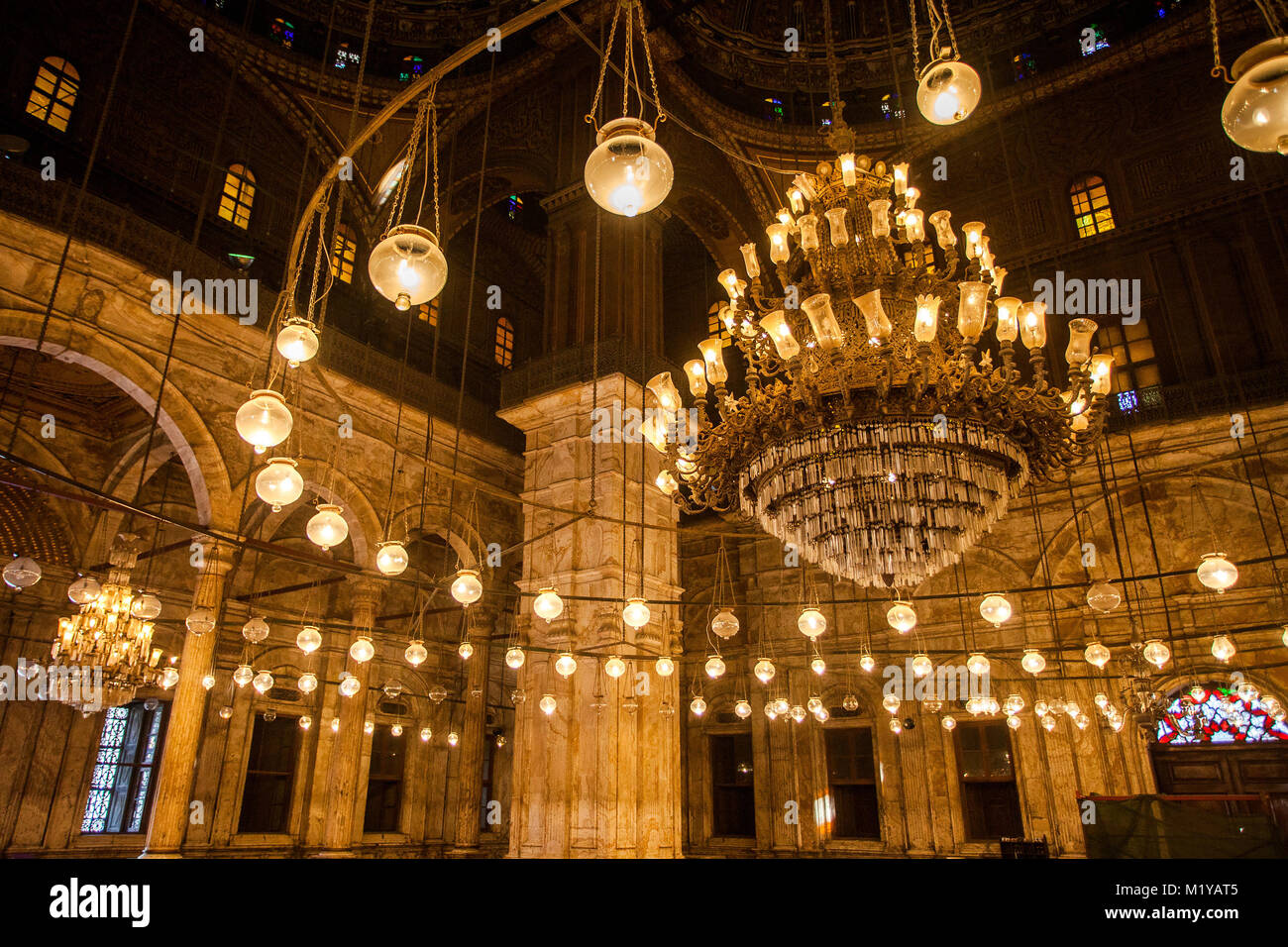 Interior Of Saladin Citadel In Cairo Egypt With Lots Of Lamps Stock